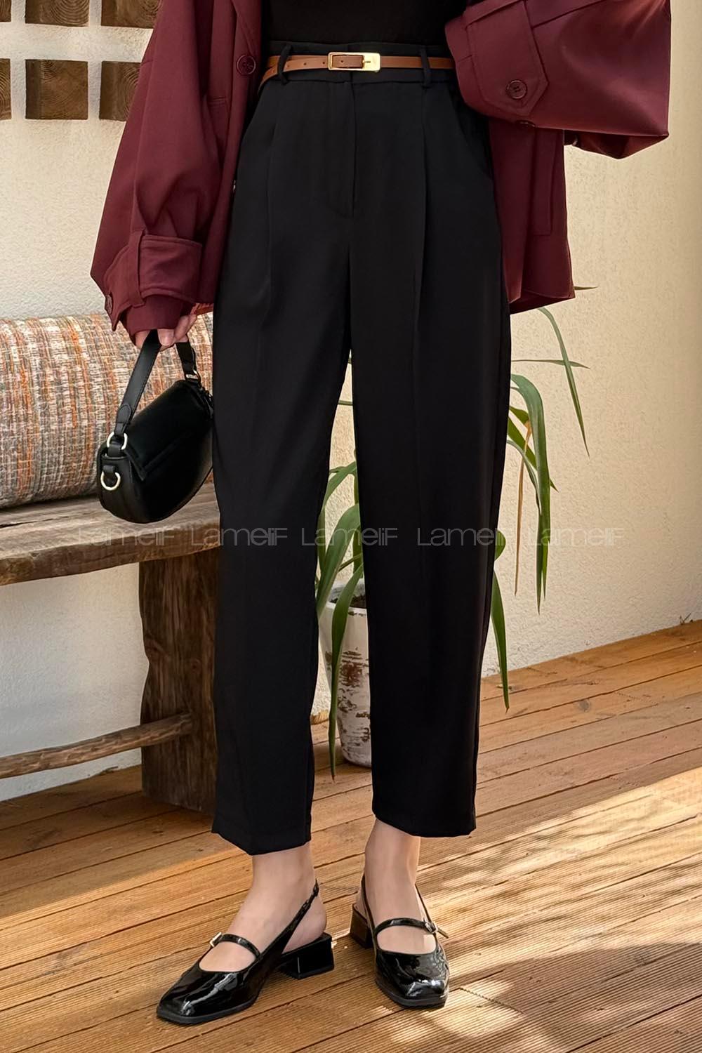 Black Polyester Normal Waist Carrot Pant Pants