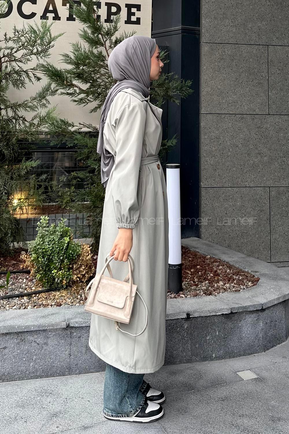 Mint Green Long Arm Polyester Trench Coat