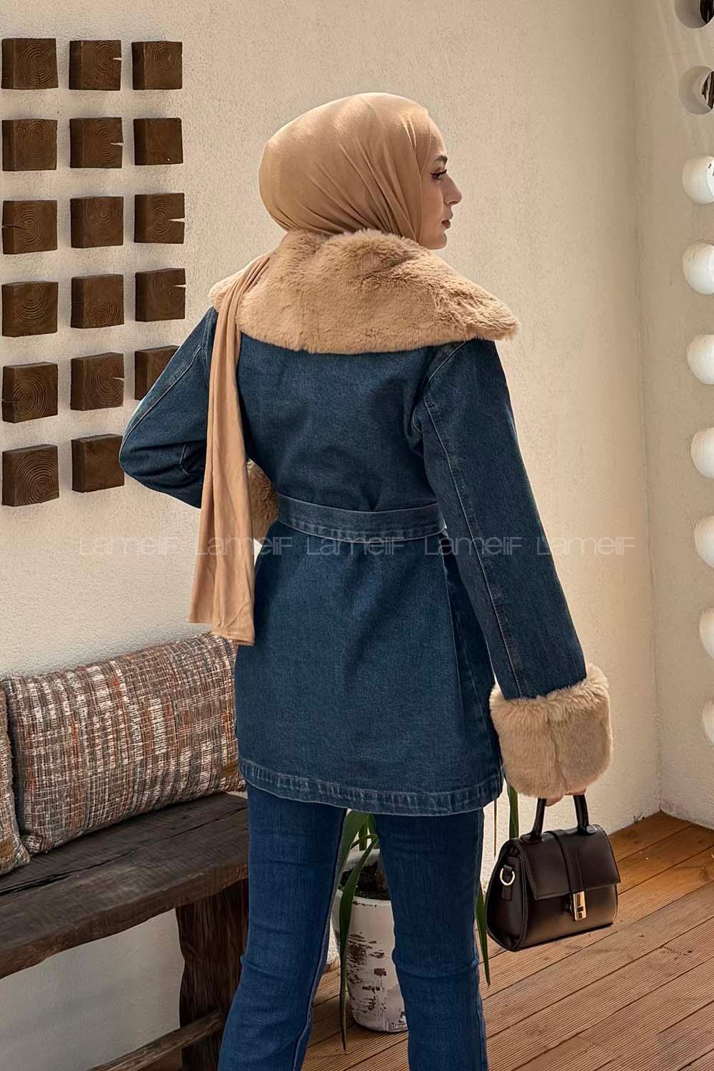 Lamelif Kürklü Kot Ceket Kot Mavisi