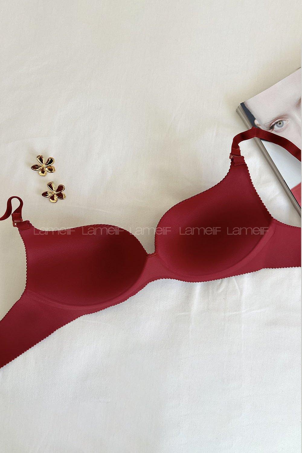 Claret Red Cotton Fabric Underwire Unsupport 