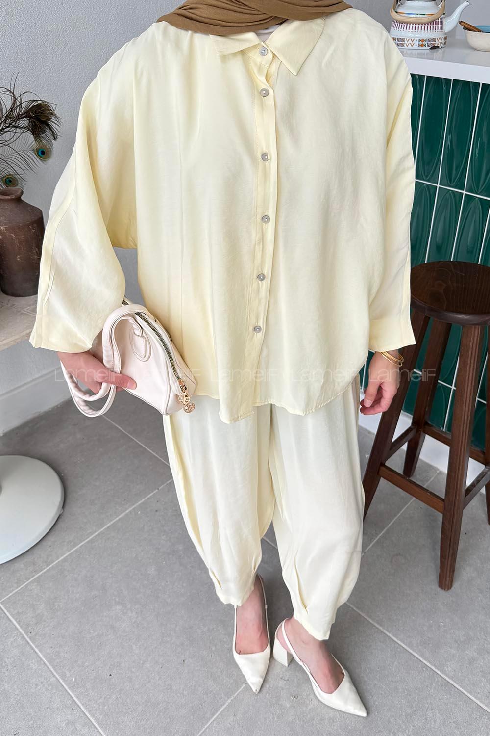 Lamelif Modal Gömlek-Pantolon Takım Sarı