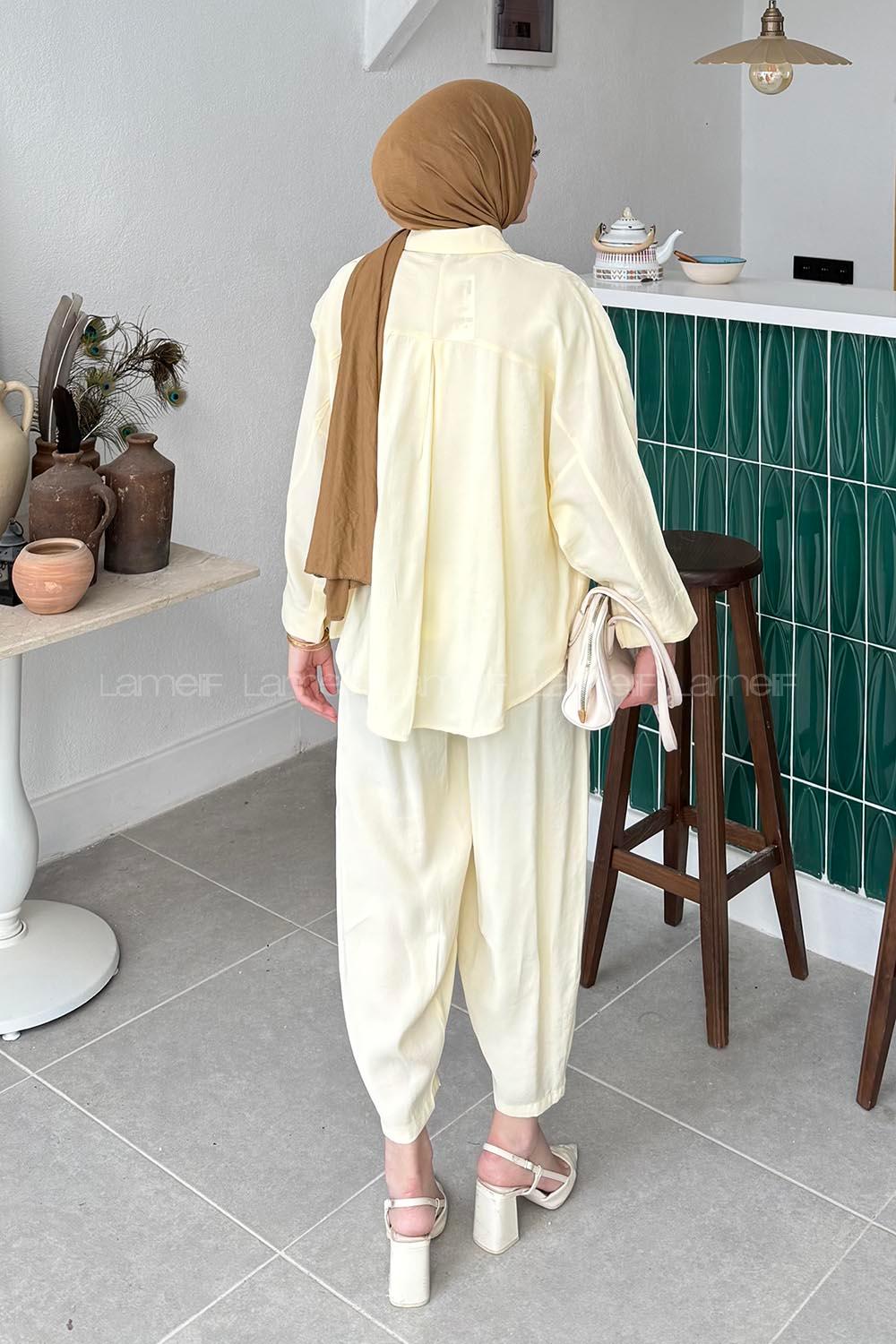 Lamelif Modal Gömlek-Pantolon Takım Sarı