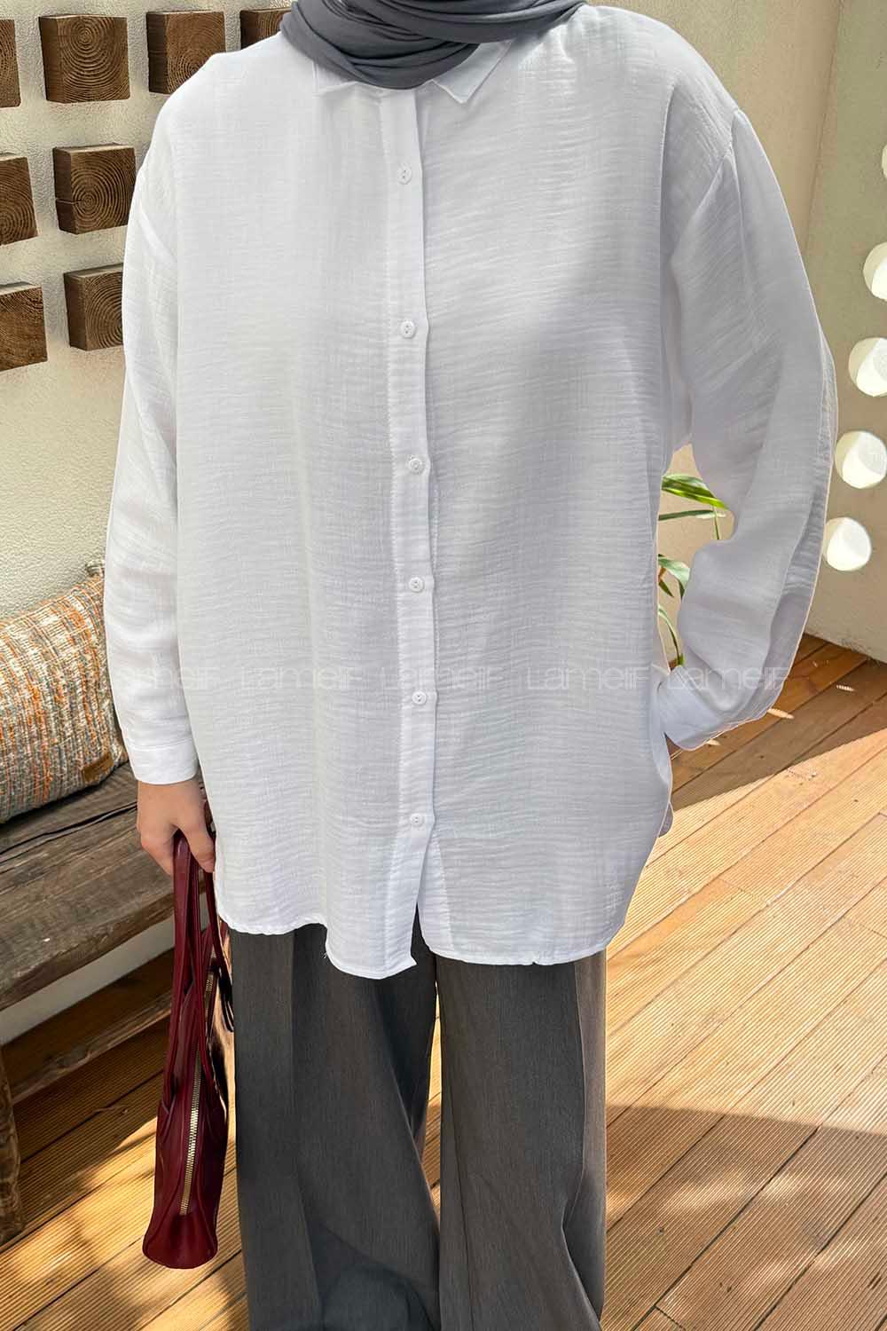 Lamelif Müslin Tesettür Gömlek Beyaz