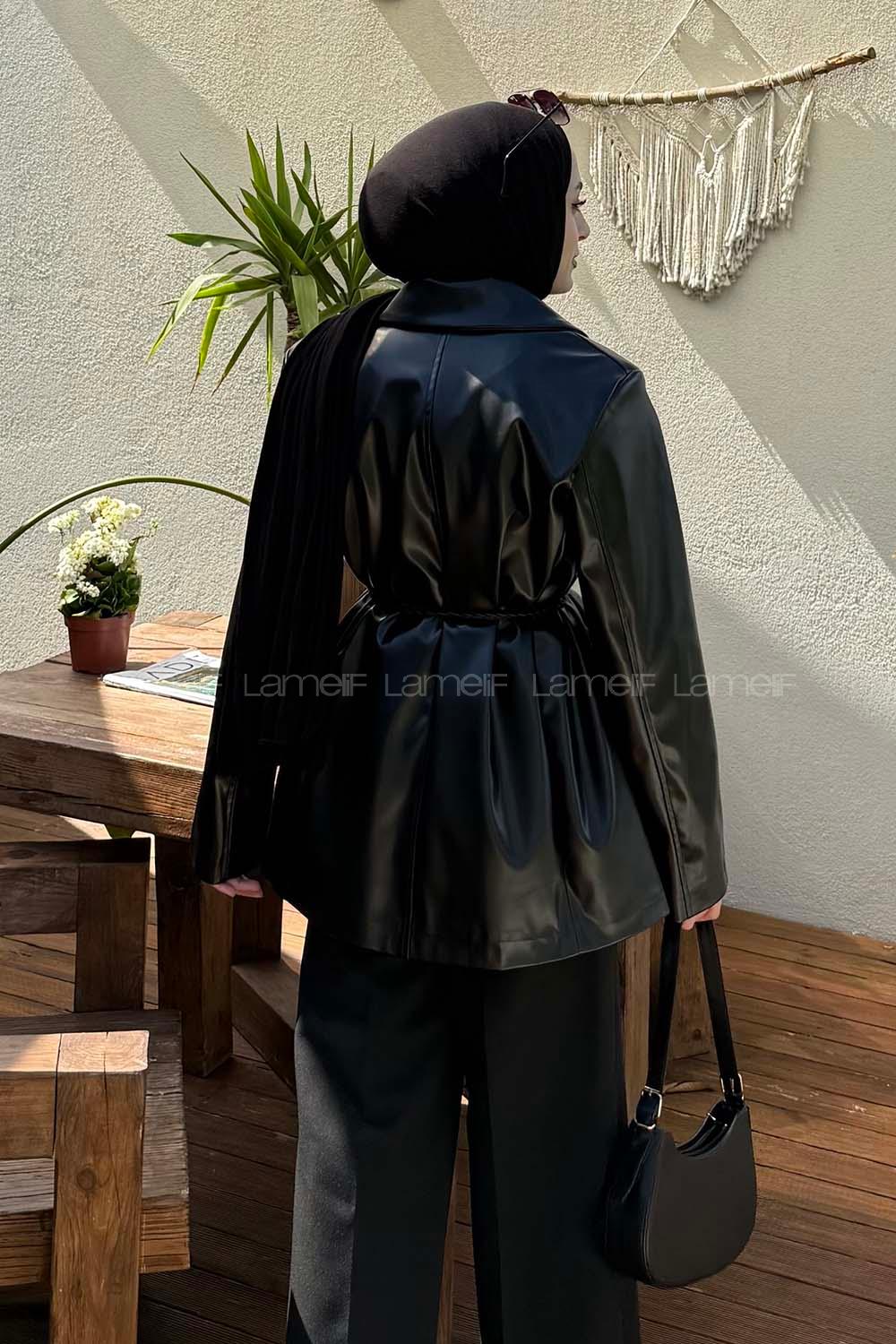 Black Jacket Collar Long Arm Polyester Jacket