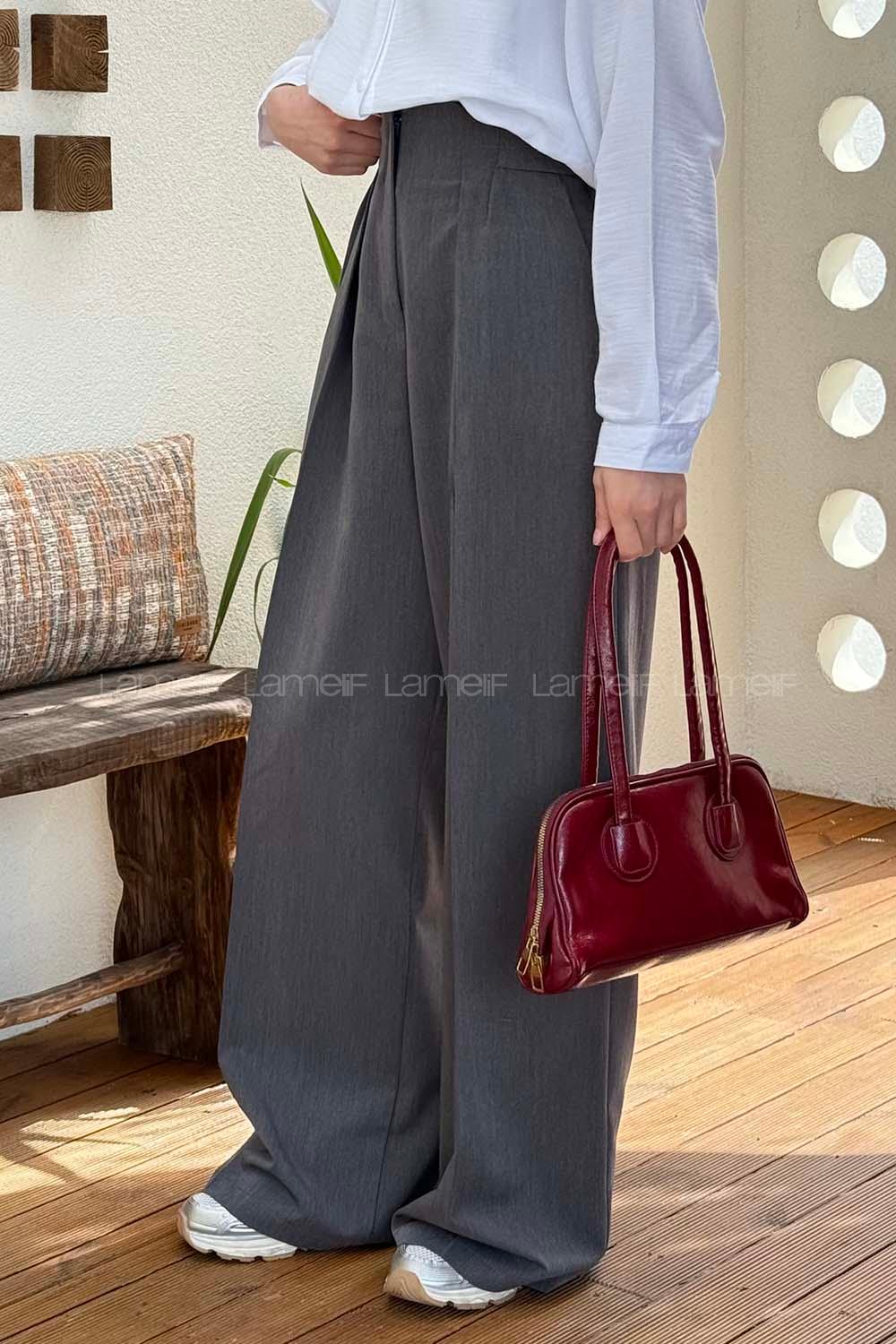 Smoked Viscose Fabric Elastan Polyester High Waist Material Pants