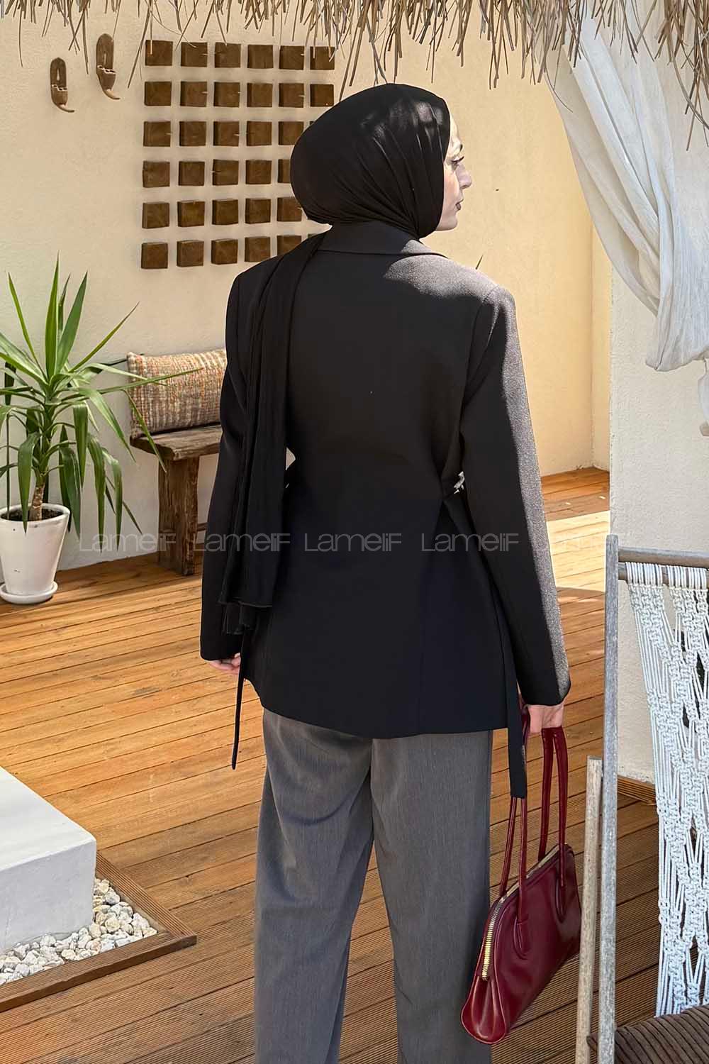 Lamelif Yandan Bağlamalı Ceket Siyah