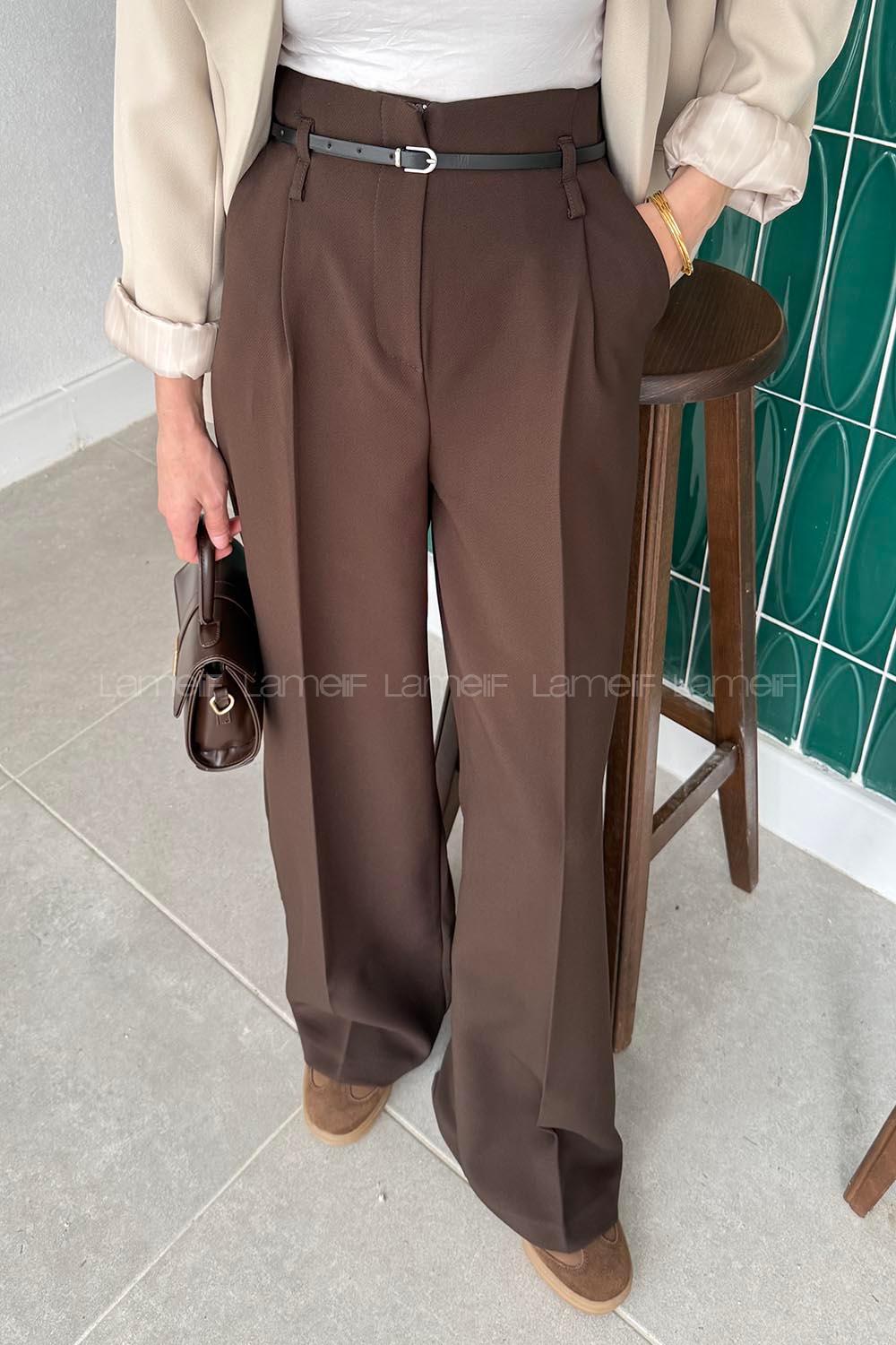 Bitter Brown Lycra Polyester High Waist Material Pants