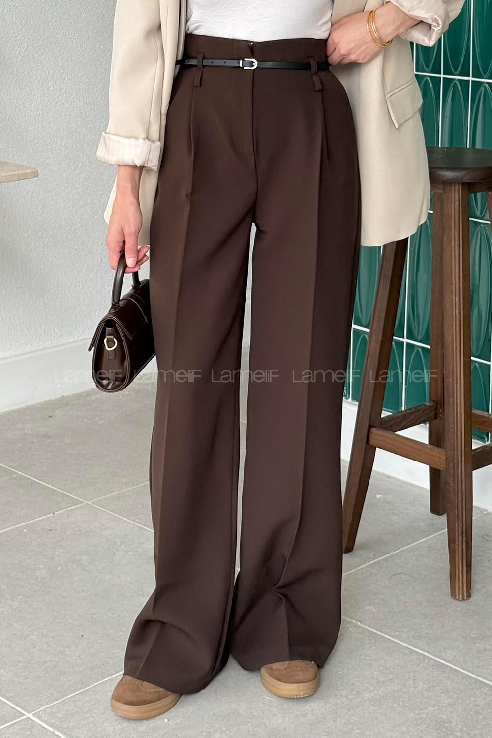 Bitter Brown Lycra Polyester High Waist Material Pants