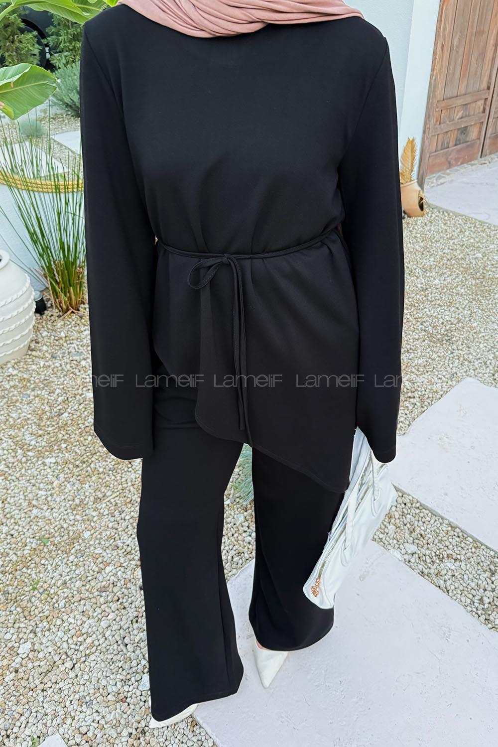 Black Crew Neck Long Arm Cotton Regular Trousers Comfortable Suit