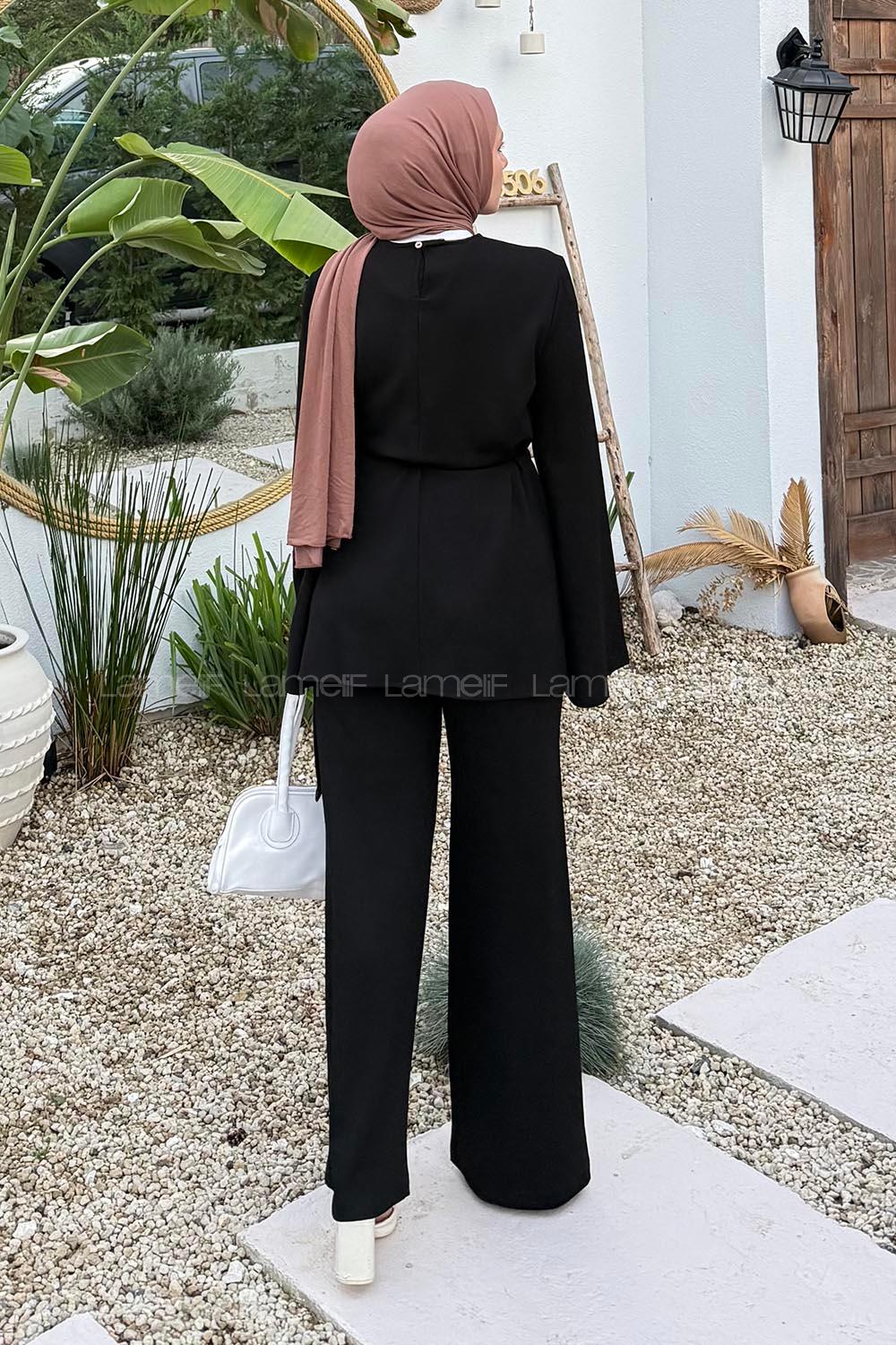 Black Crew Neck Long Arm Cotton Regular Trousers Comfortable Suit