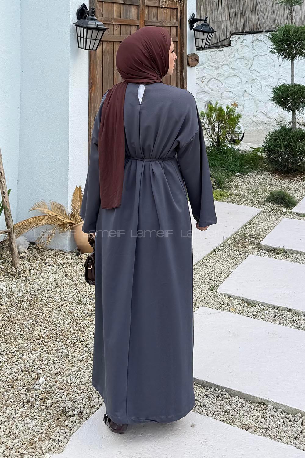 Anthracite Mock Turtle Neck Cotton Dresess