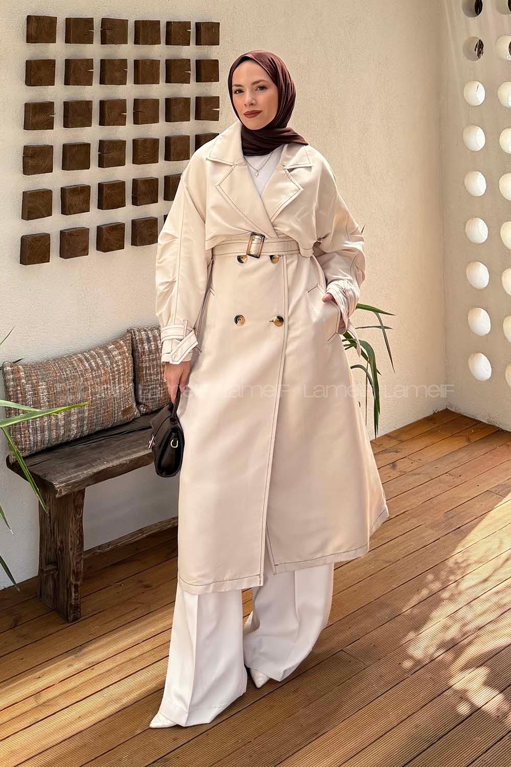 Stone Long Arm Lycra Polyester Trench Coat