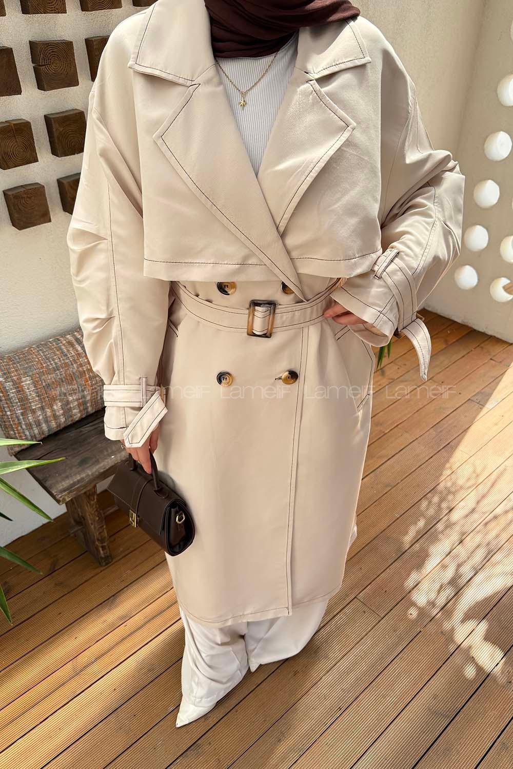Stone Long Arm Lycra Polyester Trench Coat