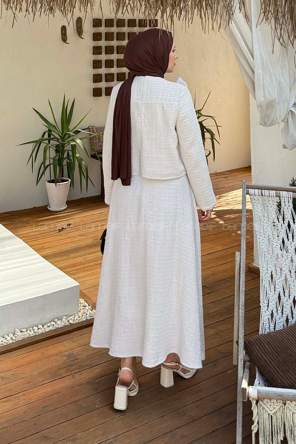 Lamelif Pile Detaylı Tesettür Tüvit Takım Bej