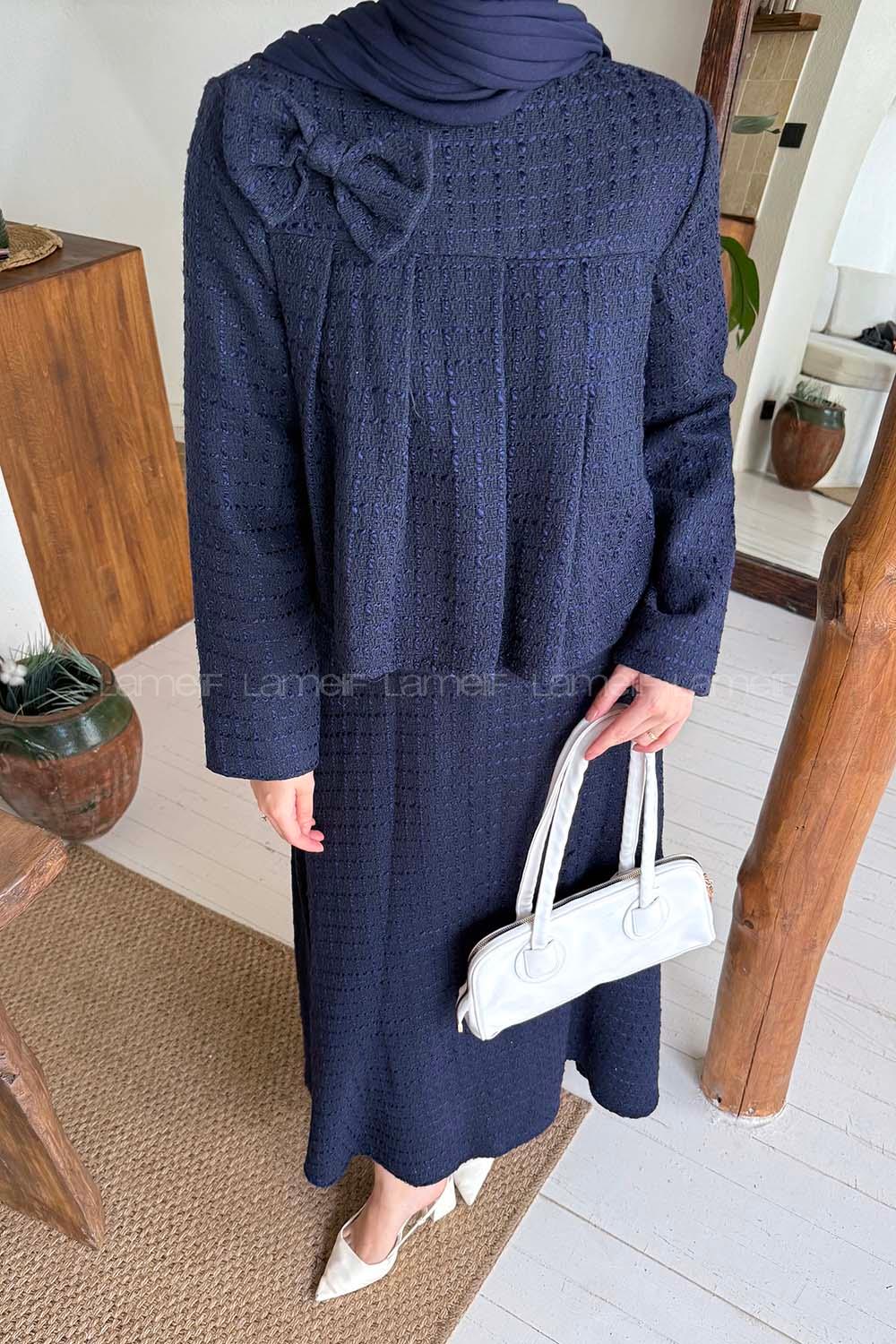 Lamelif Pile Detaylı Tesettür Tüvit Takım Lacivert