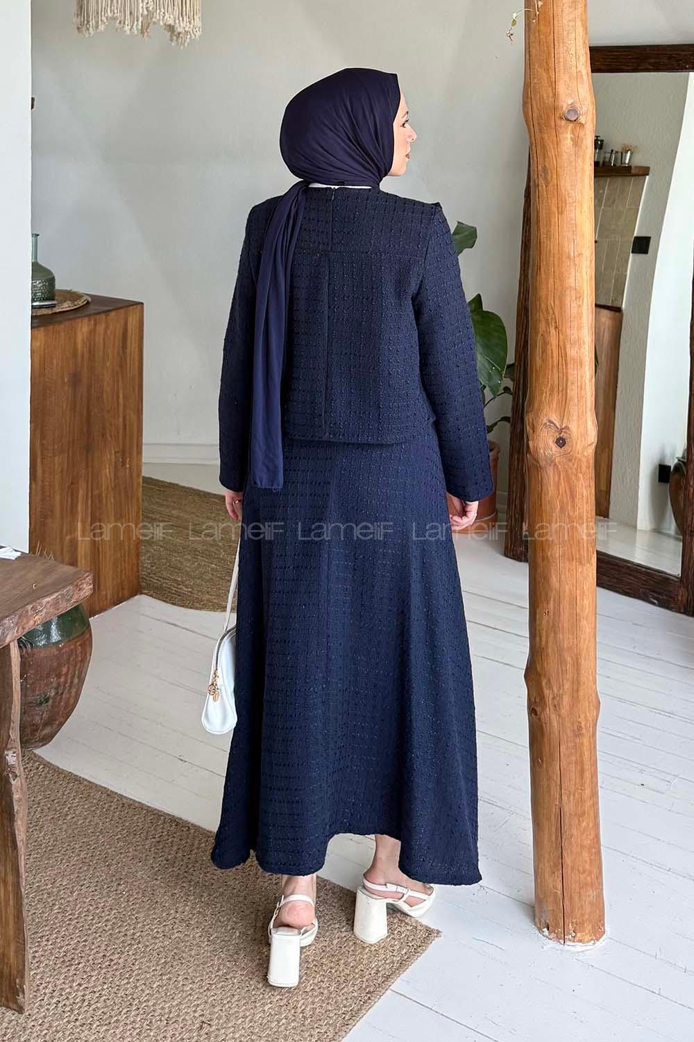 Lamelif Pile Detaylı Tesettür Tüvit Takım Lacivert