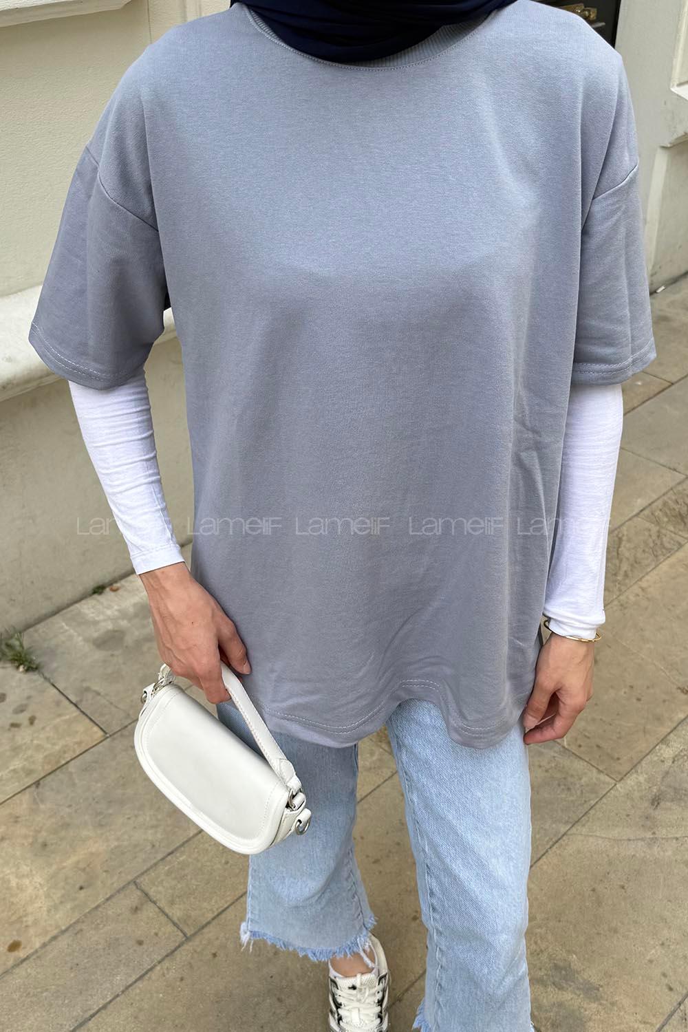 Gray Crew Neck Short Arm T-shirt