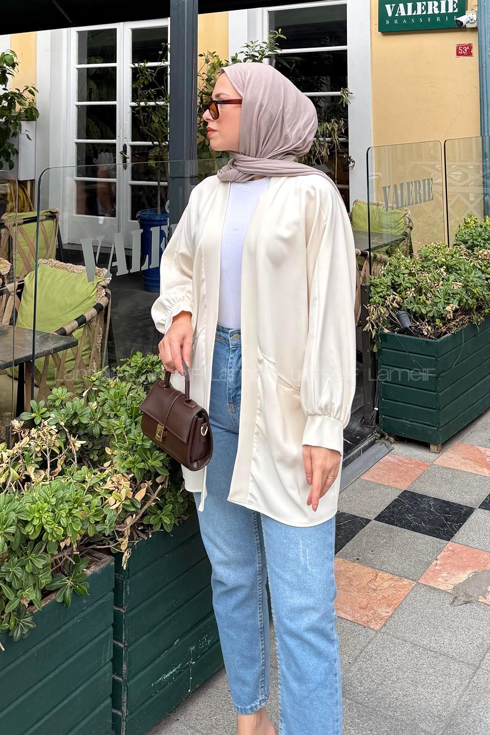 Cream V Neck Long Arm Cotton Atlas Cardigan