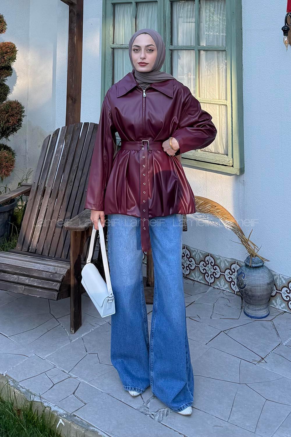 Lamelif Deri Trençkot Bordo