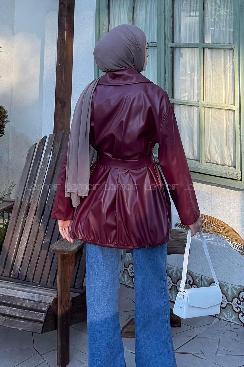 Lamelif Deri Trençkot Bordo