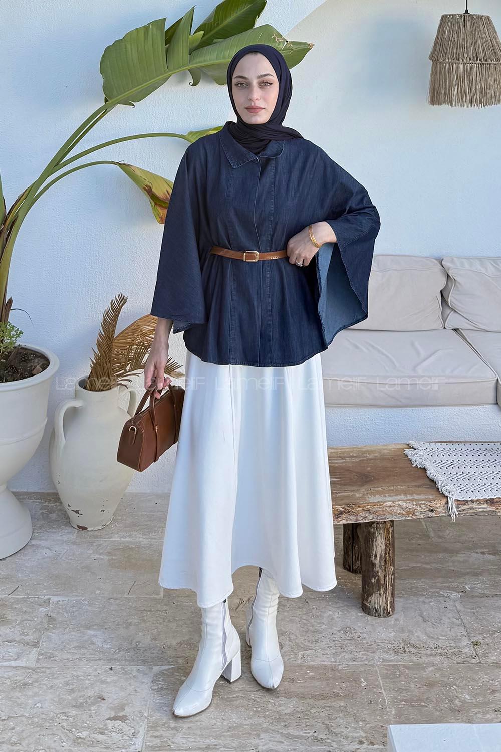 Dark Blue Neckband Polyester Poncho