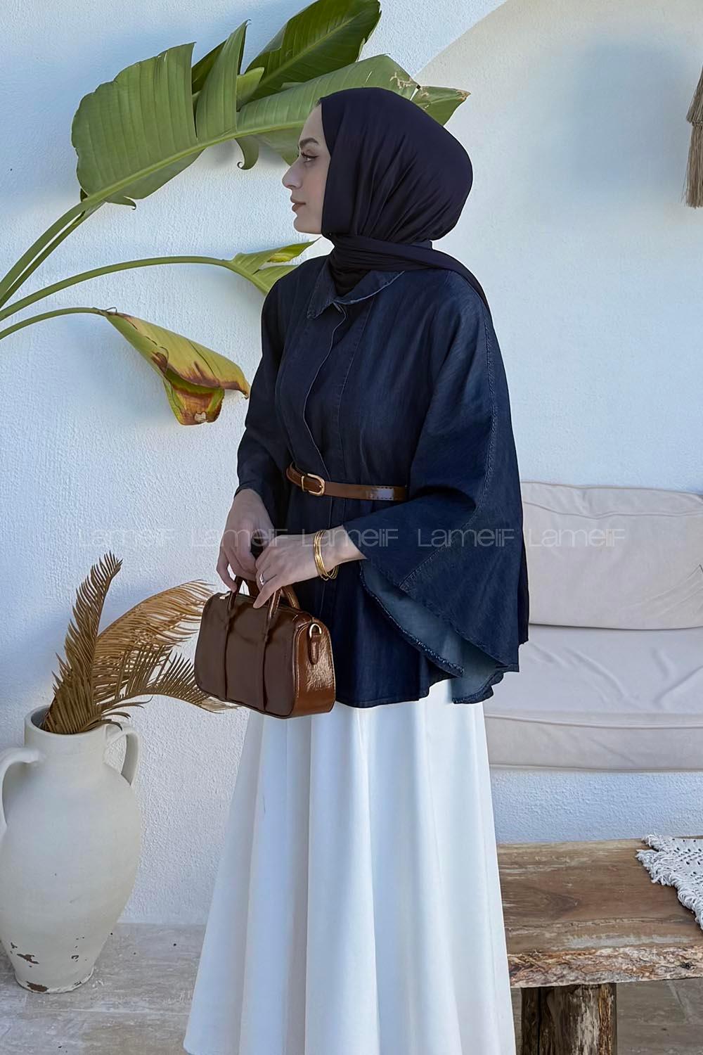 Dark Blue Neckband Polyester Poncho