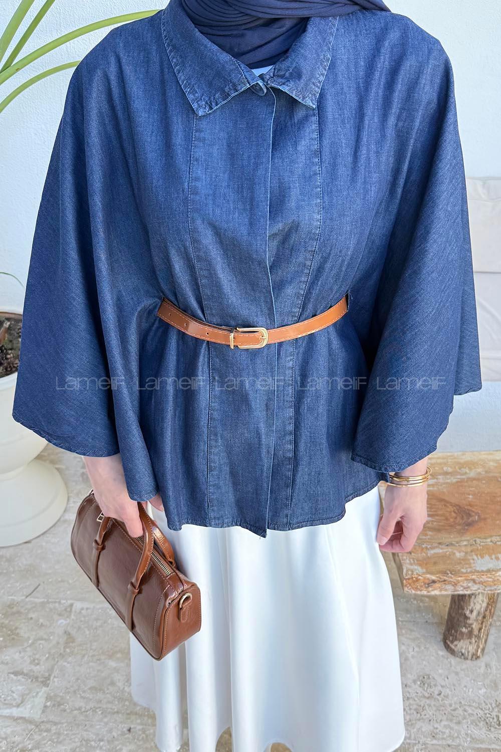 Dark Blue Neckband Polyester Poncho