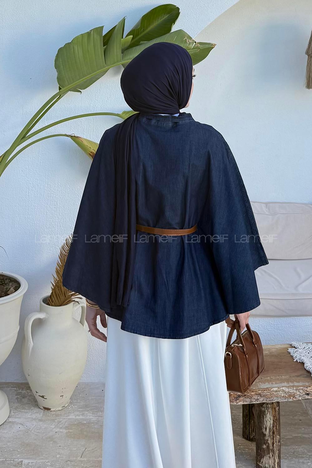 Dark Blue Neckband Polyester Poncho