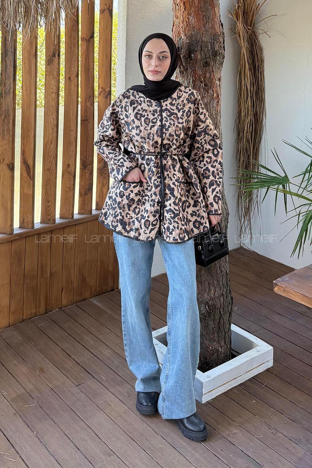 Lamelif Leopar Desenli Kaban