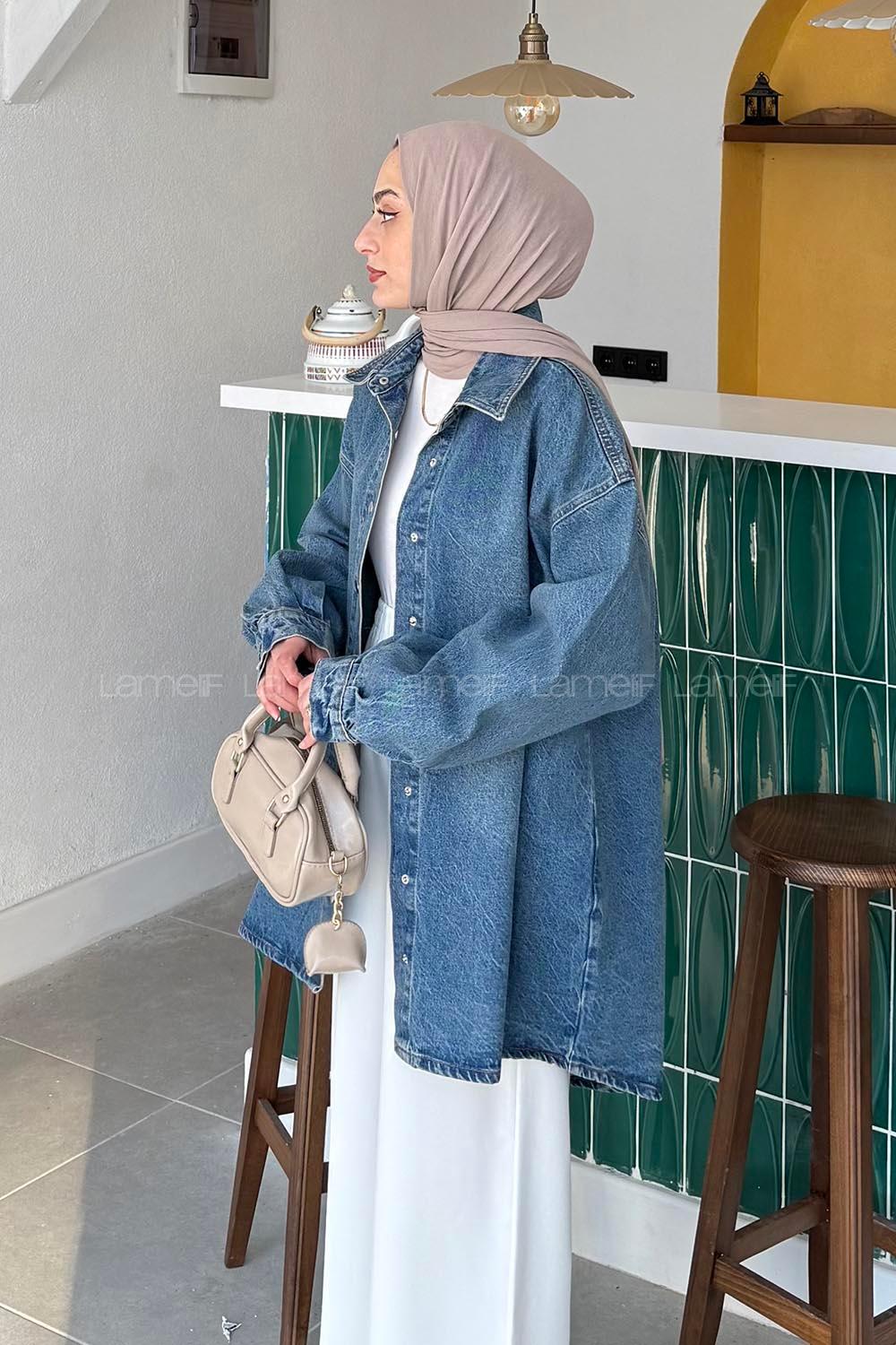Lamelif Oversize Denim Gömlek Kot Mavisi