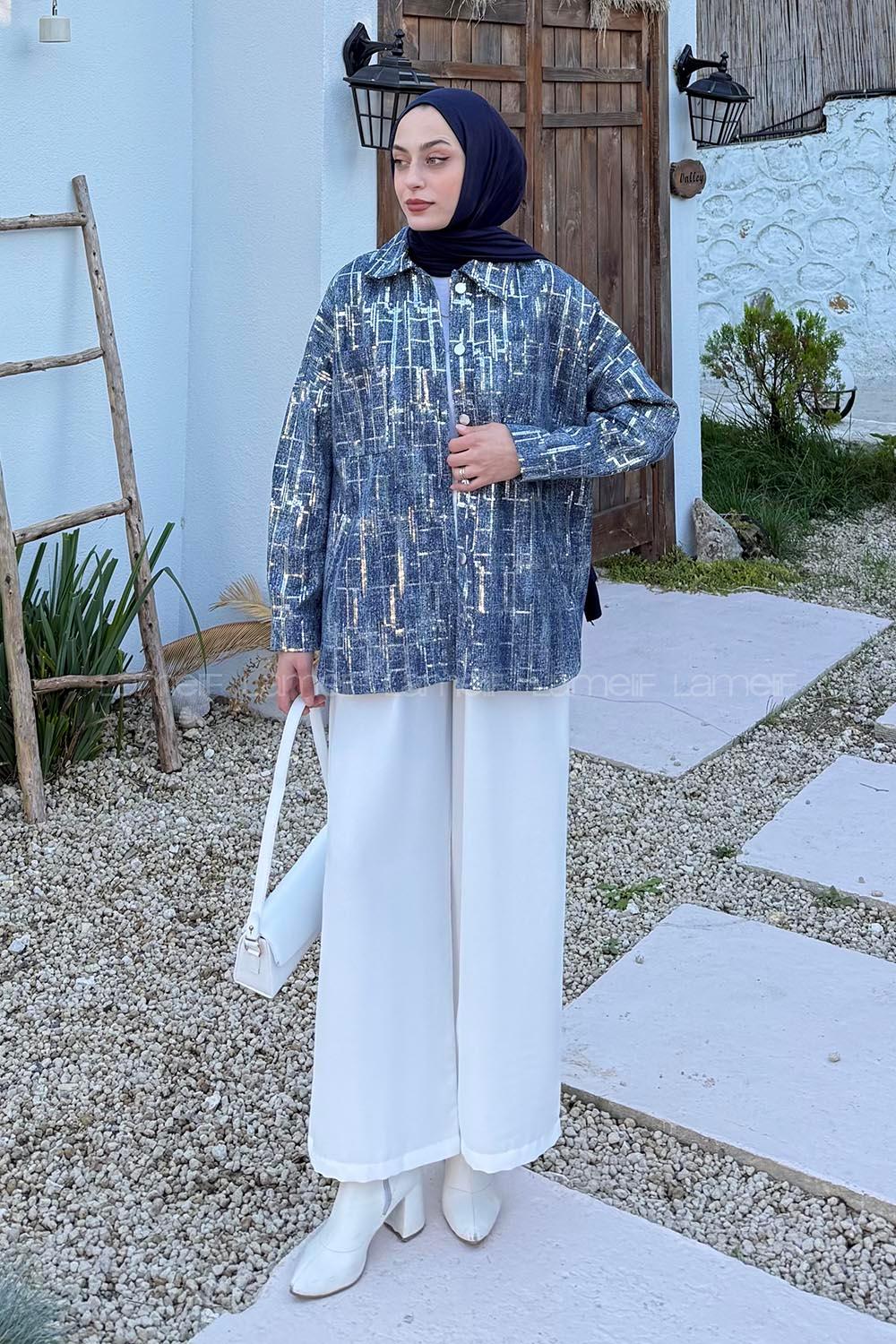 Lamelif Payet Detaylı Kot Ceket Kot Mavisi