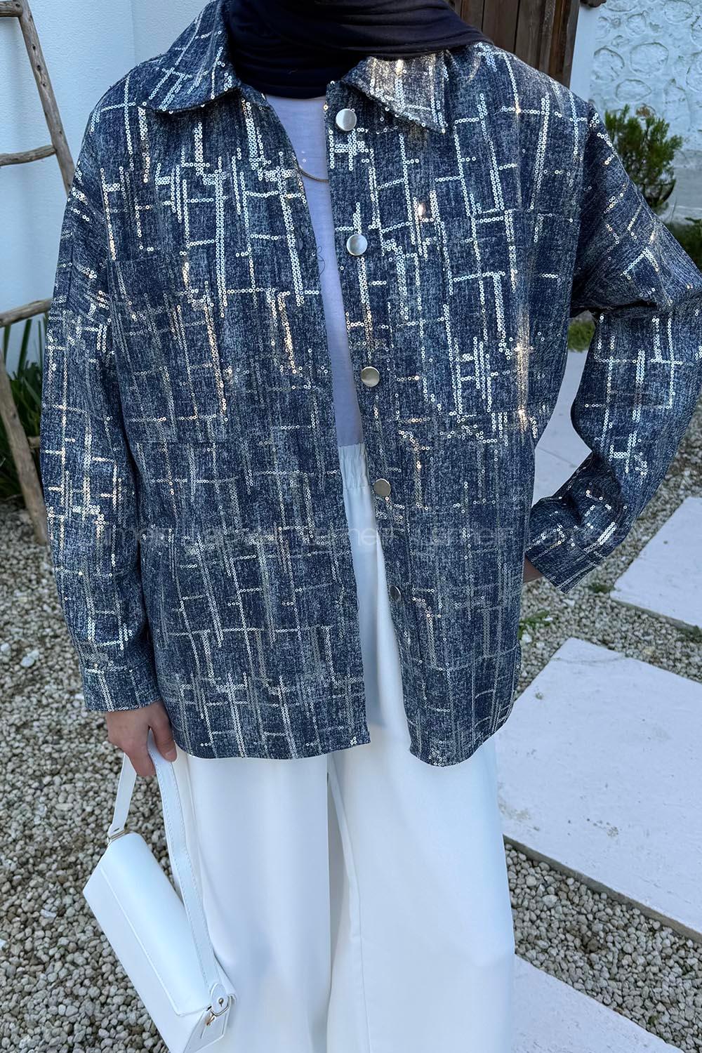 Lamelif Payet Detaylı Kot Ceket Kot Mavisi