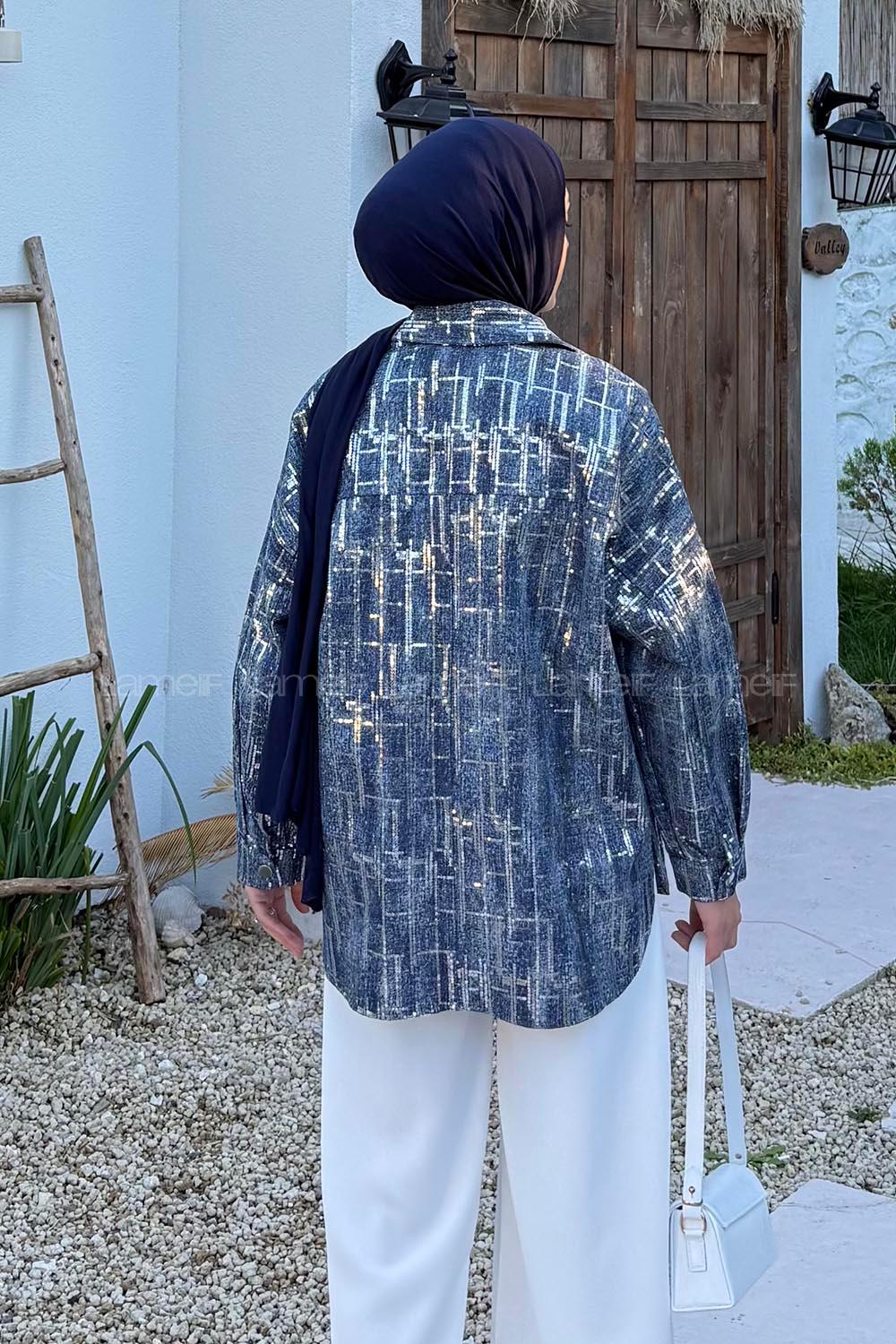 Lamelif Payet Detaylı Kot Ceket Kot Mavisi