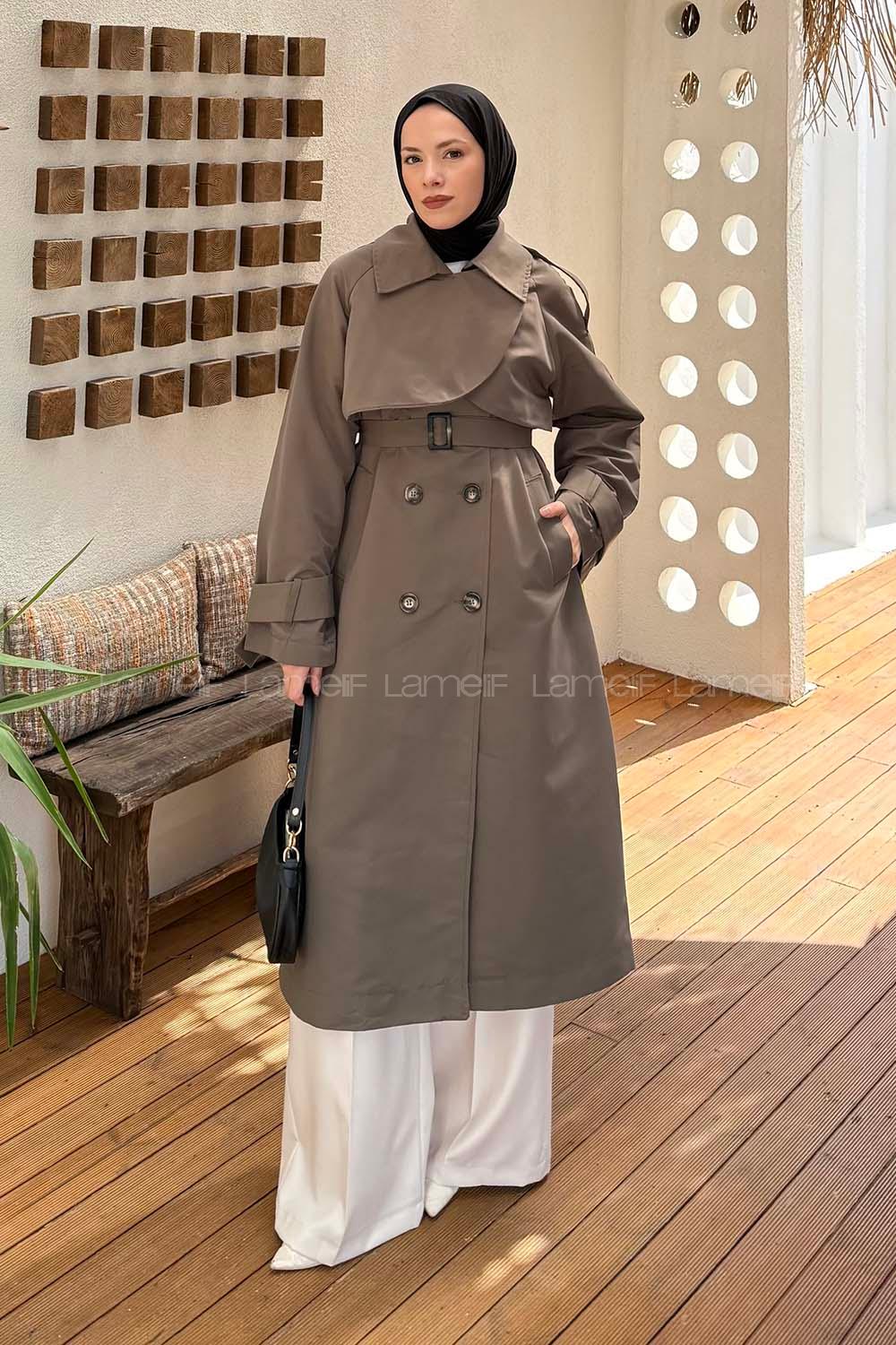 Lamelif Cep Yaka Trençkot Haki