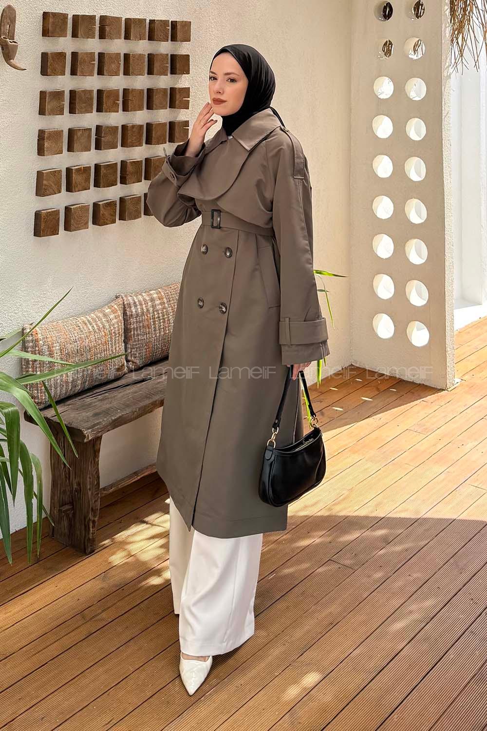 Lamelif Cep Yaka Trençkot Haki