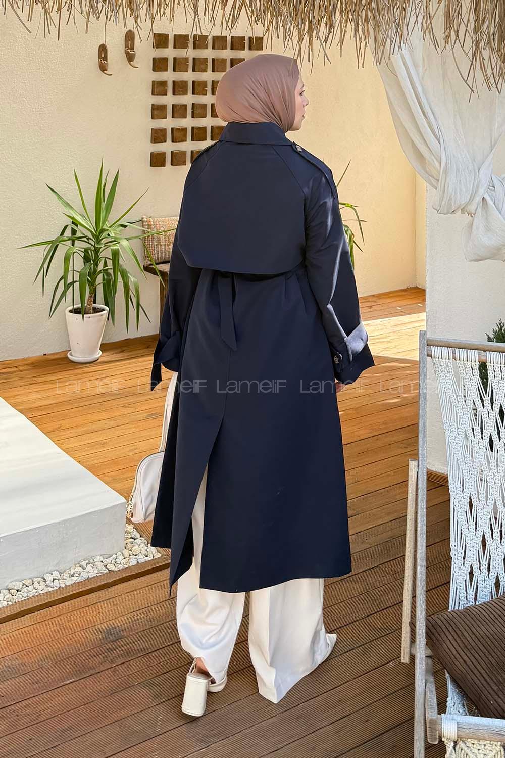 Lamelif Cep Yaka Trençkot Lacivert