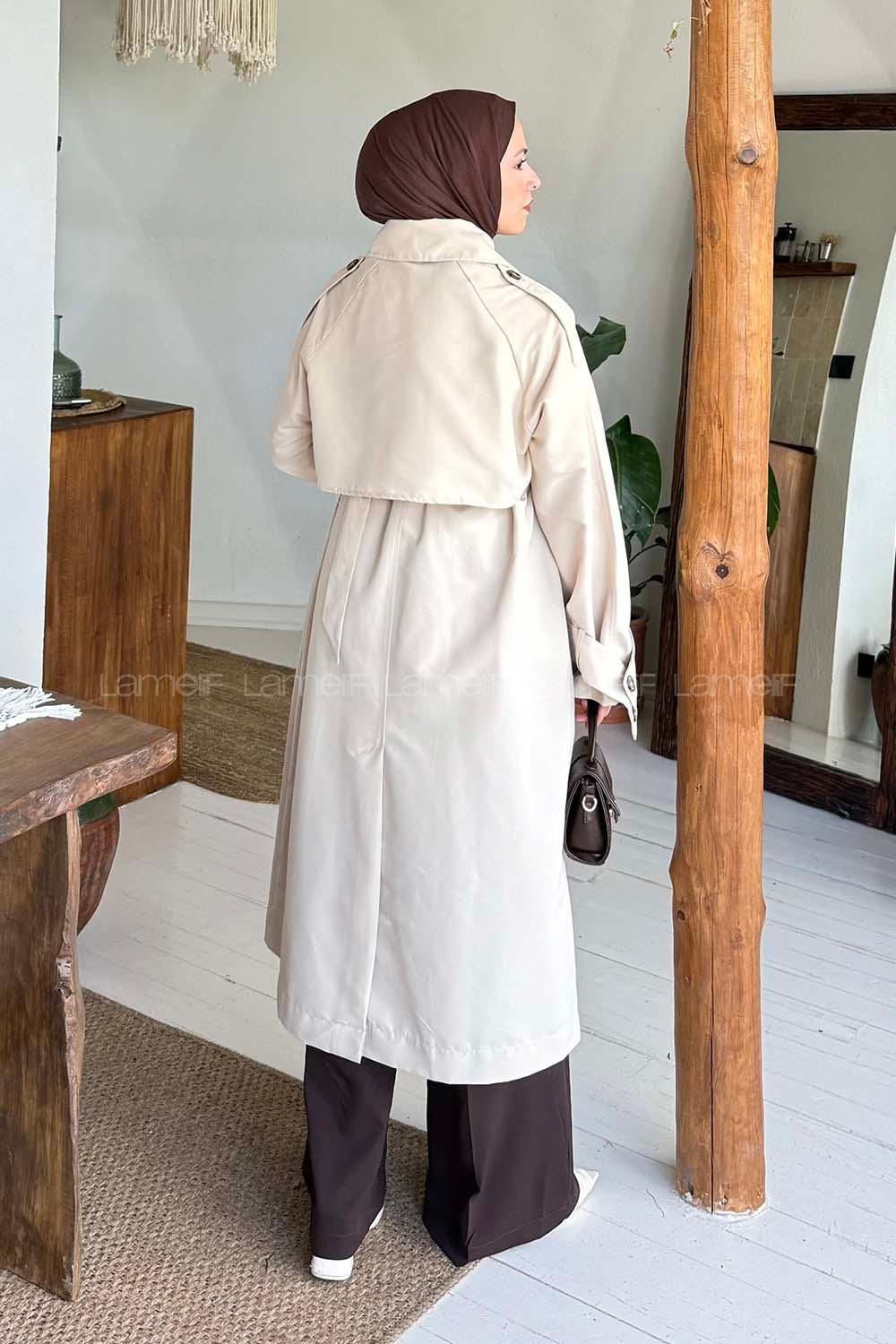 Lamelif Cep Yaka Trençkot Taş Rengi