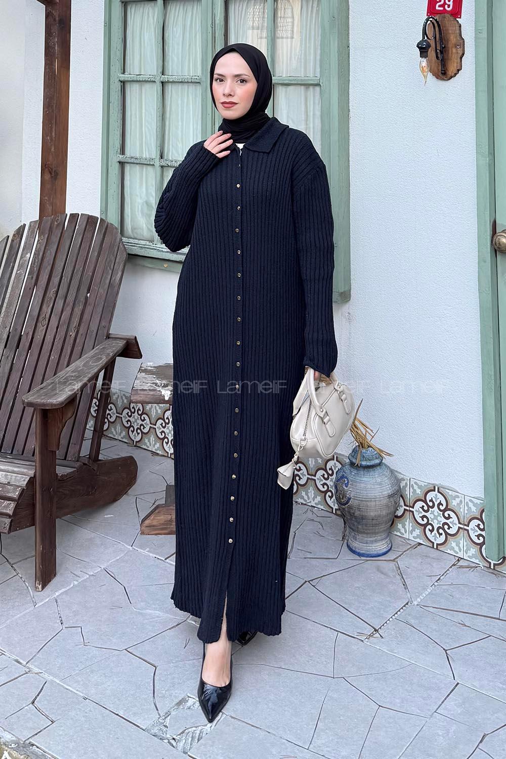 Lamelif Fitilli Triko Elbise Lacivert