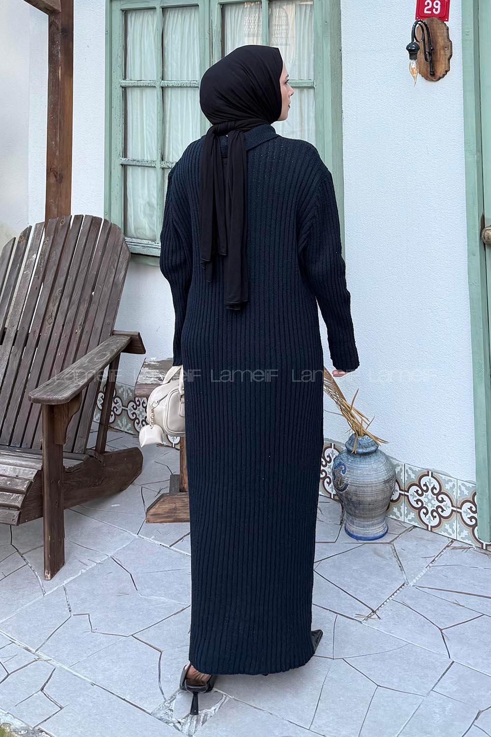 Lamelif Fitilli Triko Elbise Lacivert