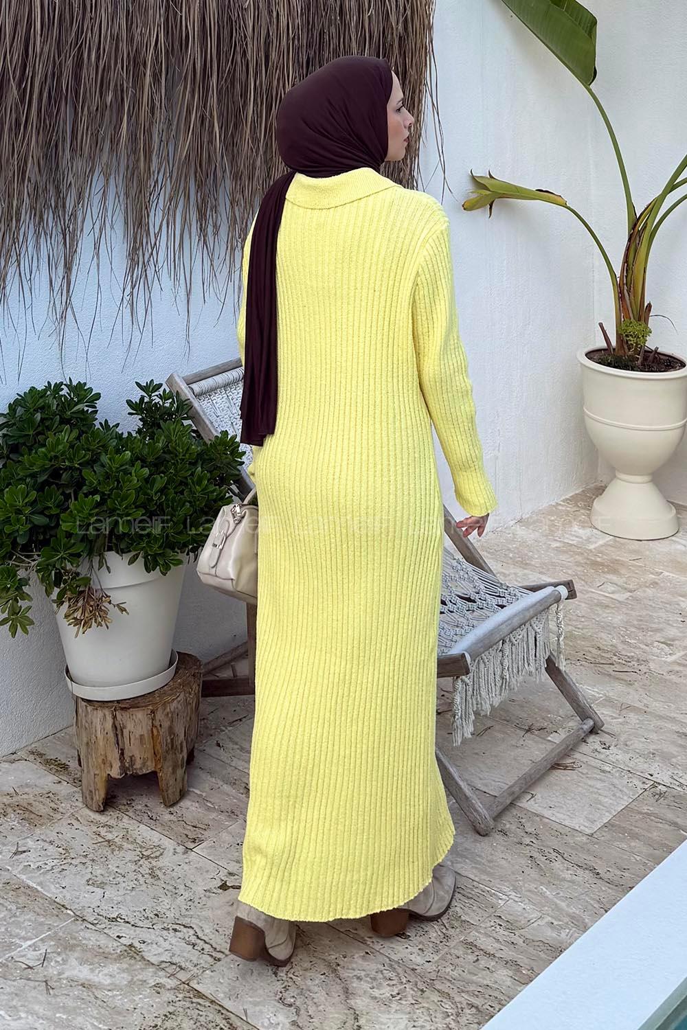 Lamelif Fitilli Triko Elbise Sarı