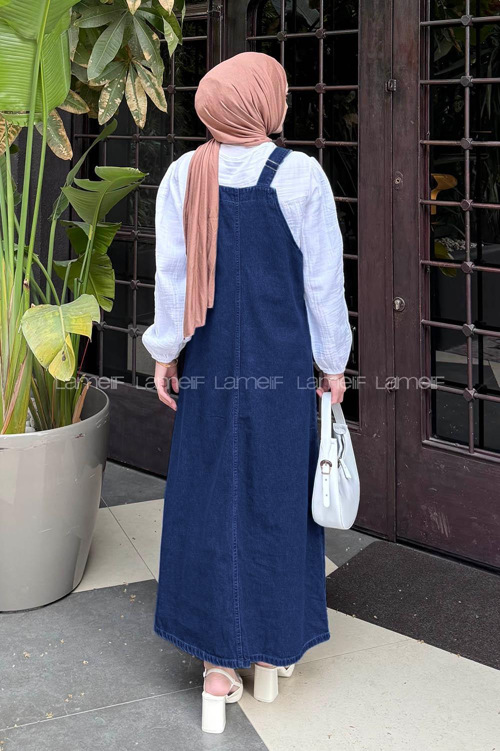 Lamelif Ön Cep Detaylı Denim Salopet Elbise Yıkama