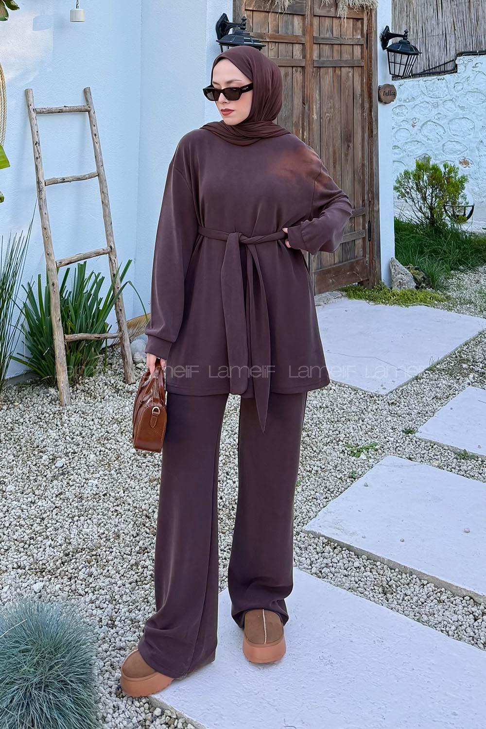 Lamelif Oysho Bağlama Detaylı İkili Takım Acı Kahve