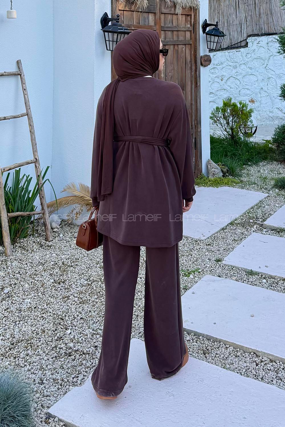 Lamelif Oysho Bağlama Detaylı İkili Takım Acı Kahve