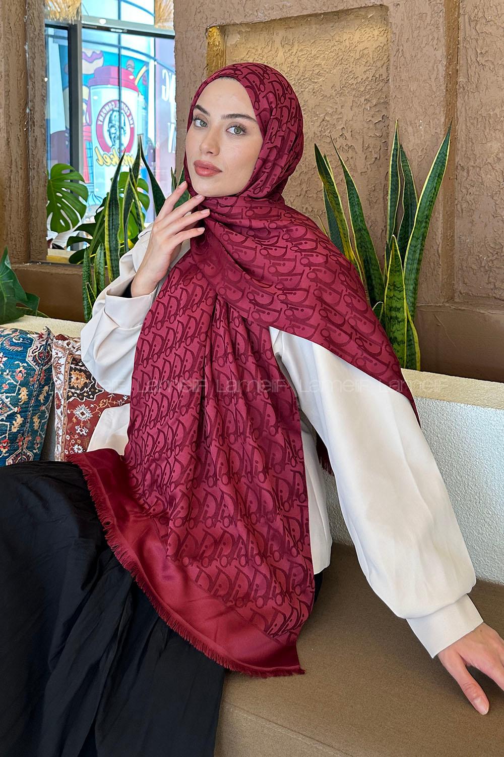 Lamelif Dior Desen Kaşmir Çift Taraflı Şal Bordo