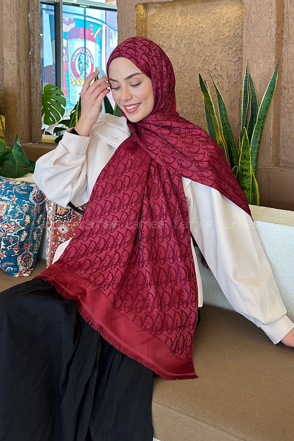 Lamelif Dior Desen Kaşmir Çift Taraflı Şal Bordo