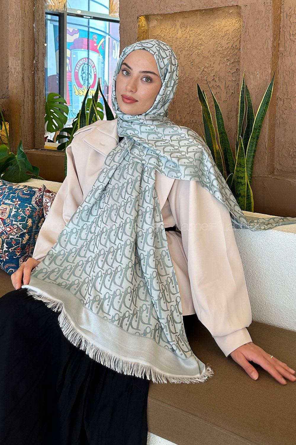 Lamelif Dior Desen Kaşmir Çift Taraflı Şal Gümüş