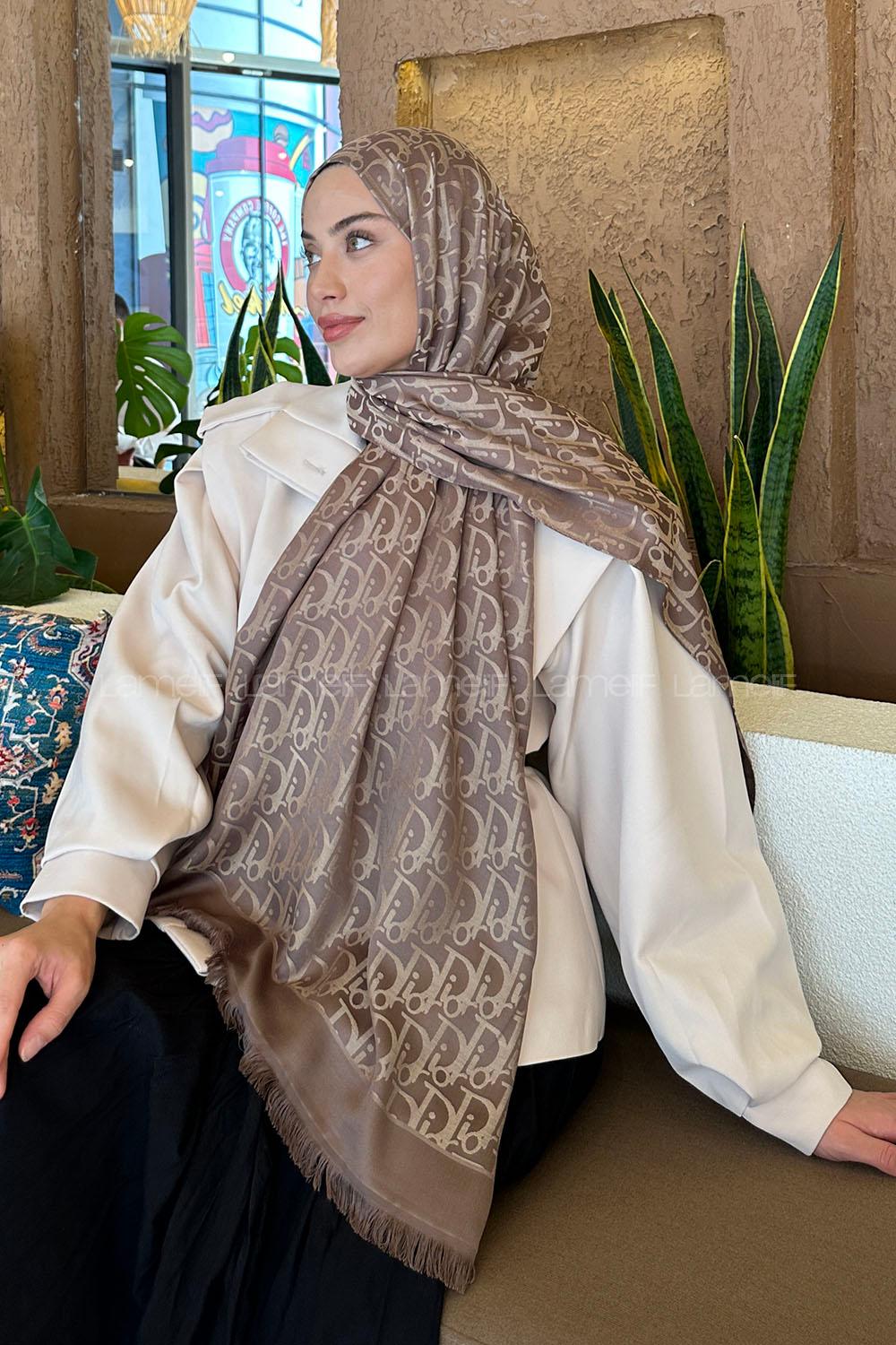 Brown Cotton Fabric Cashmere Striped Printed Shawl