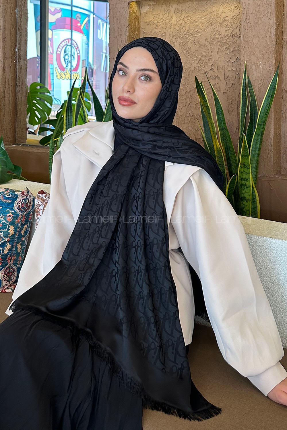 Lamelif Dior Desen Kaşmir Çift Taraflı Şal Siyah