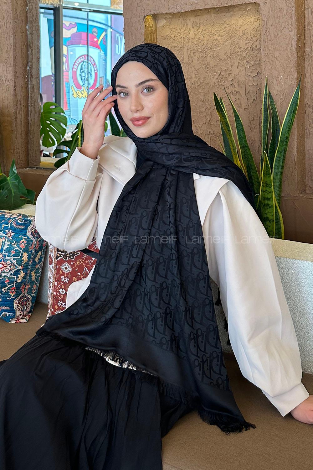 Lamelif Dior Desen Kaşmir Çift Taraflı Şal Siyah