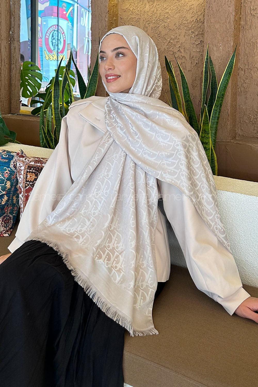 Lamelif Dior Desen Kaşmir Çift Taraflı Şal Taş